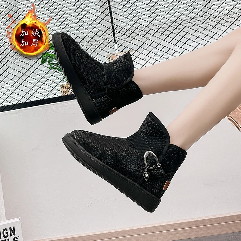 【专柜正版清货】棉鞋纯色潮流风图案冬季加绒加厚雪地靴女款