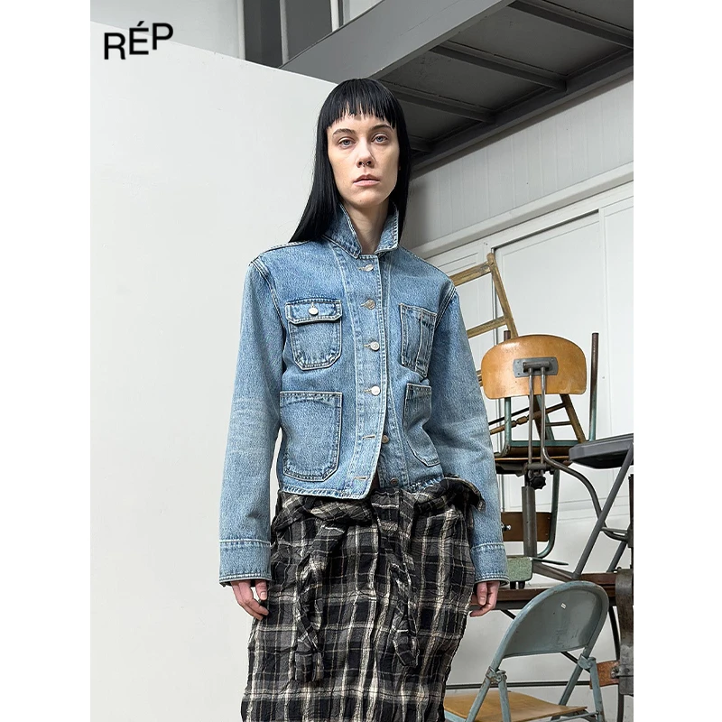 REP-OPEN YY设计师品牌蓝色牛仔工装夹克 25PF女装早秋新品