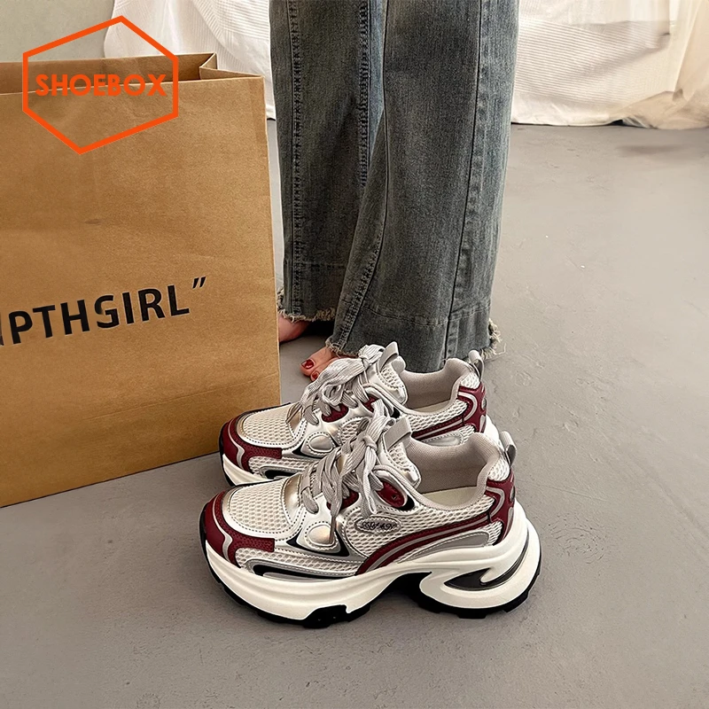 SHOEBOX鞋柜爆款百搭厚底老爹鞋女秋季2025新款欧货运动休闲鞋
