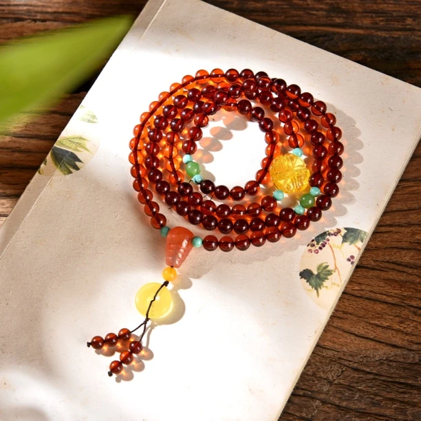 （桃）天然血珀108颗平安扣款