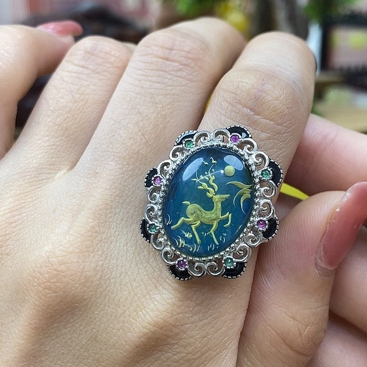 琥珀银S925镶嵌戒指戒指