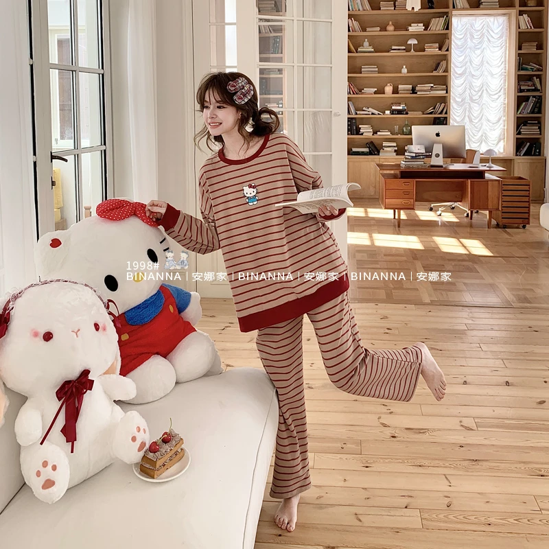 羊绒睡衣秋季女款2025新款长袖加厚保暖舒适长裤套装春秋款家居服