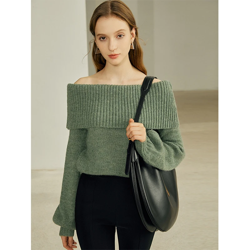 断码折扣  | 冬日慢调 慵懒风一字肩上衣长袖针织衫MSDHY0703