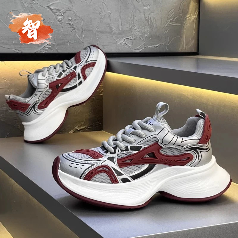 小智家男鞋2025年夏季新款透气网面鞋时尚运动百搭增高厚底老爹鞋