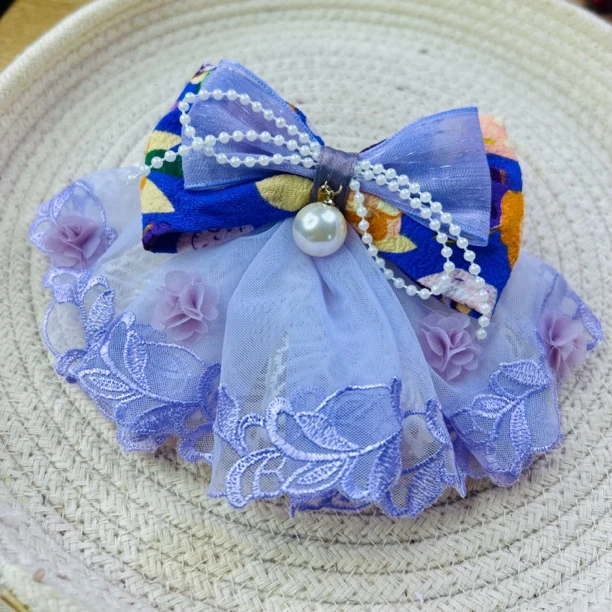 HC0225 春暖花开紫色刺绣碎花裙摆蝴蝶结弹簧夹