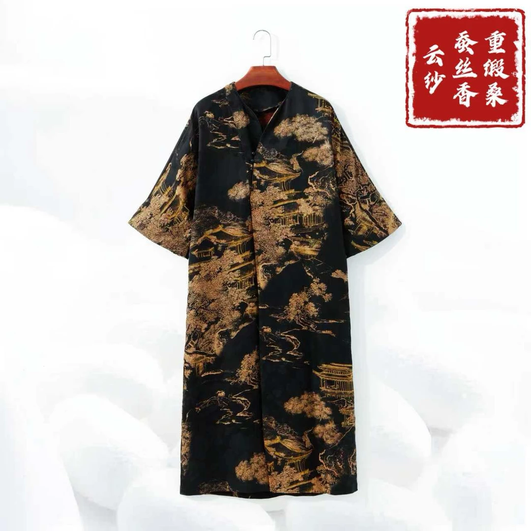 【亭台楼阁重锻袍子】香云纱桑蚕丝连衣裙长袍子dz331