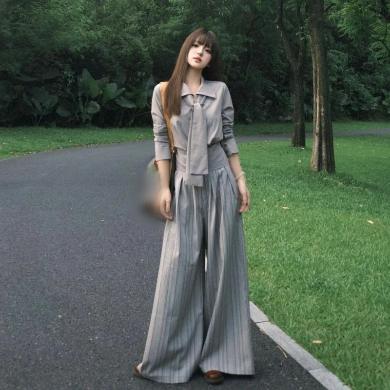 气质一整套ootd穿搭慵懒风时尚上衣阔腿裤两件套装2025秋季一整套