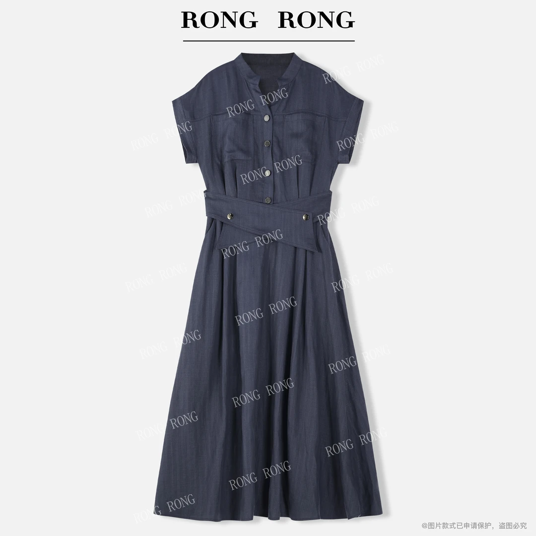 溶溶T【纯欲格调】RONGRONG莱赛尔亚麻混纺极简工装风连衣裙F-B0077