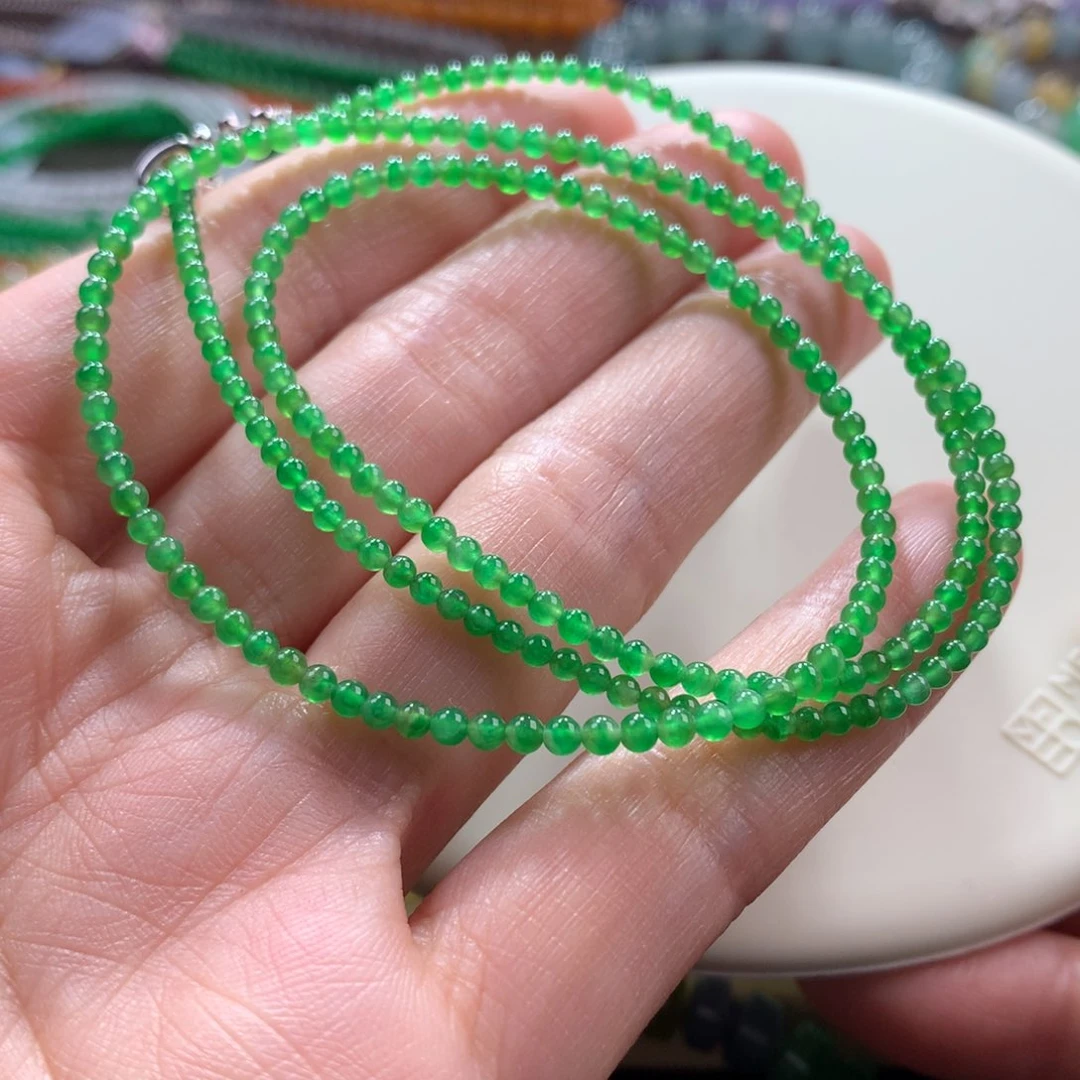 未镶嵌翡翠手链玻璃鲜阳绿小米项链卡2-2.5