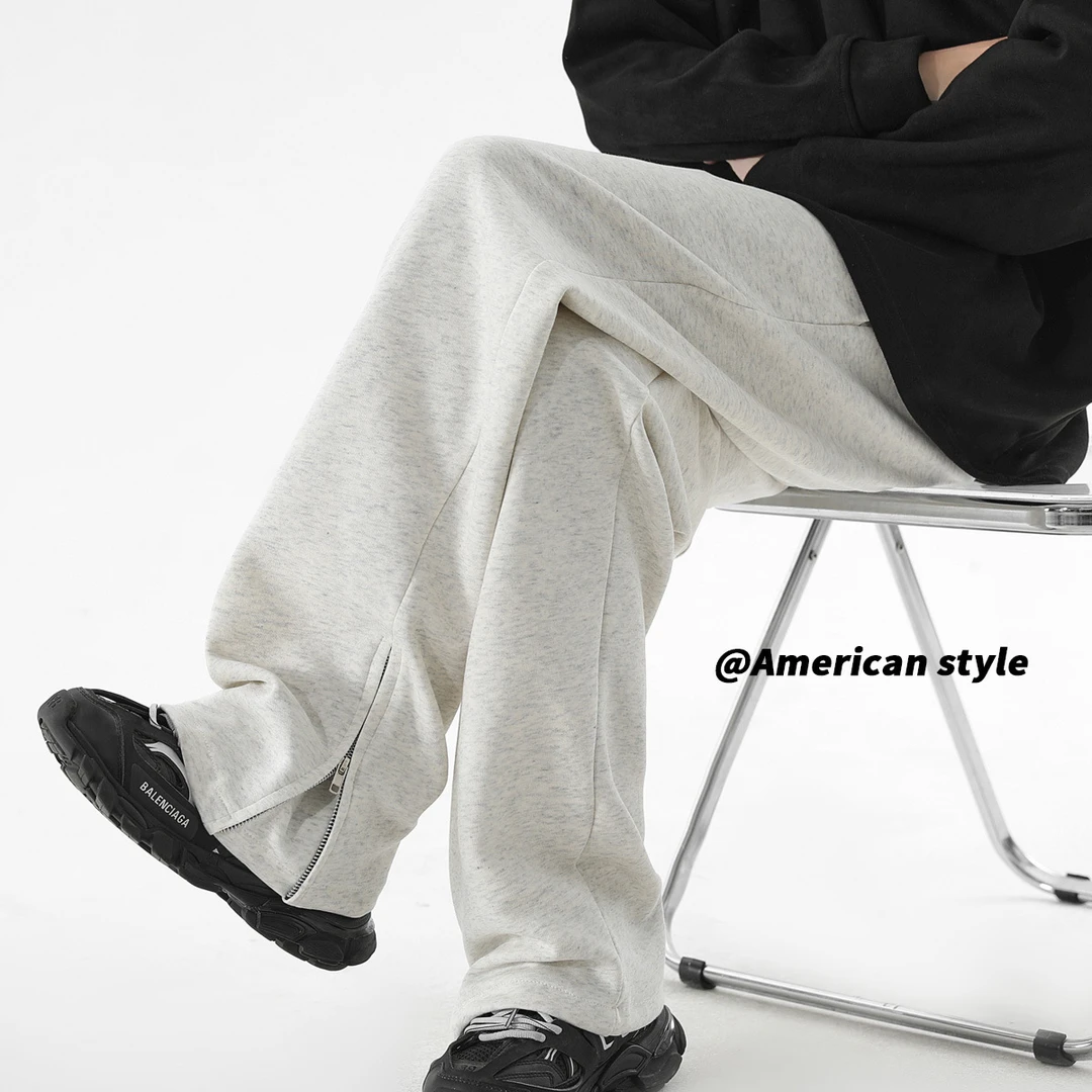 休闲裤子男士春季华棉美式2025春秋宽松青少年运动阔腿直筒裤男士