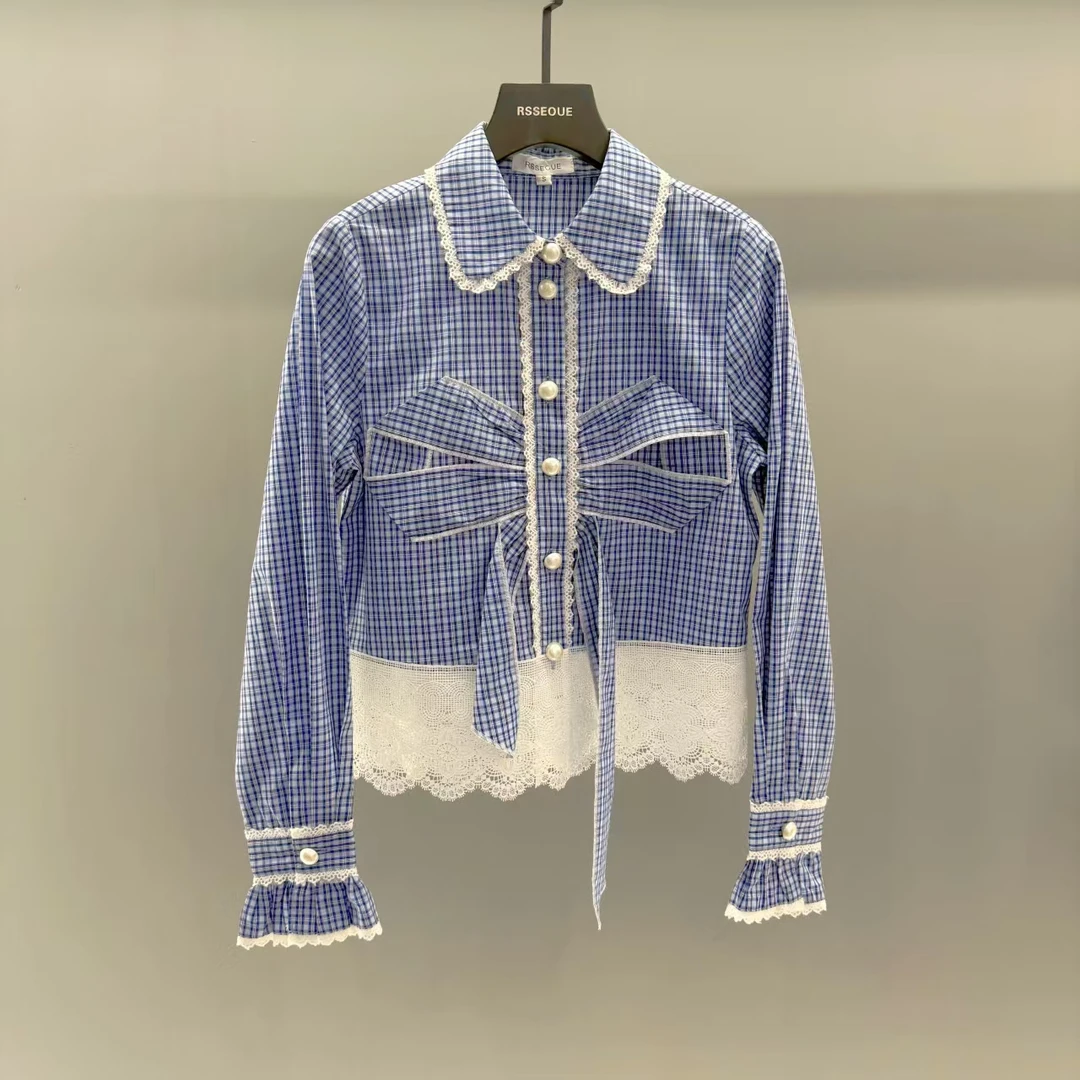 通勤穿搭衬衫女2025年秋季新款拼接设计感小众上衣C9617