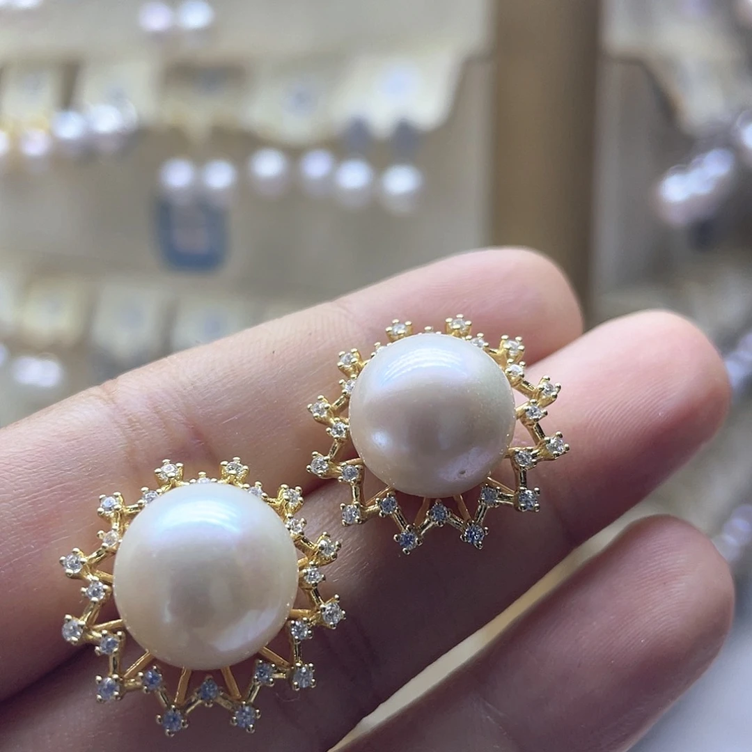 银S925镶嵌淡水珍珠耳饰