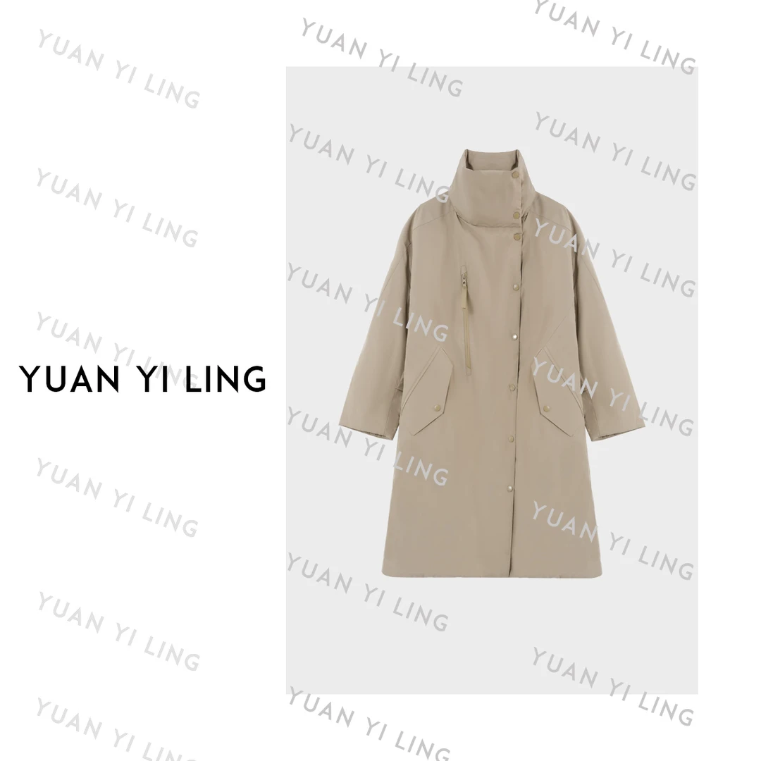 袁艺灵【温暖期刊】90白鹅绒立领风衣式ins经典气质羽绒服6662