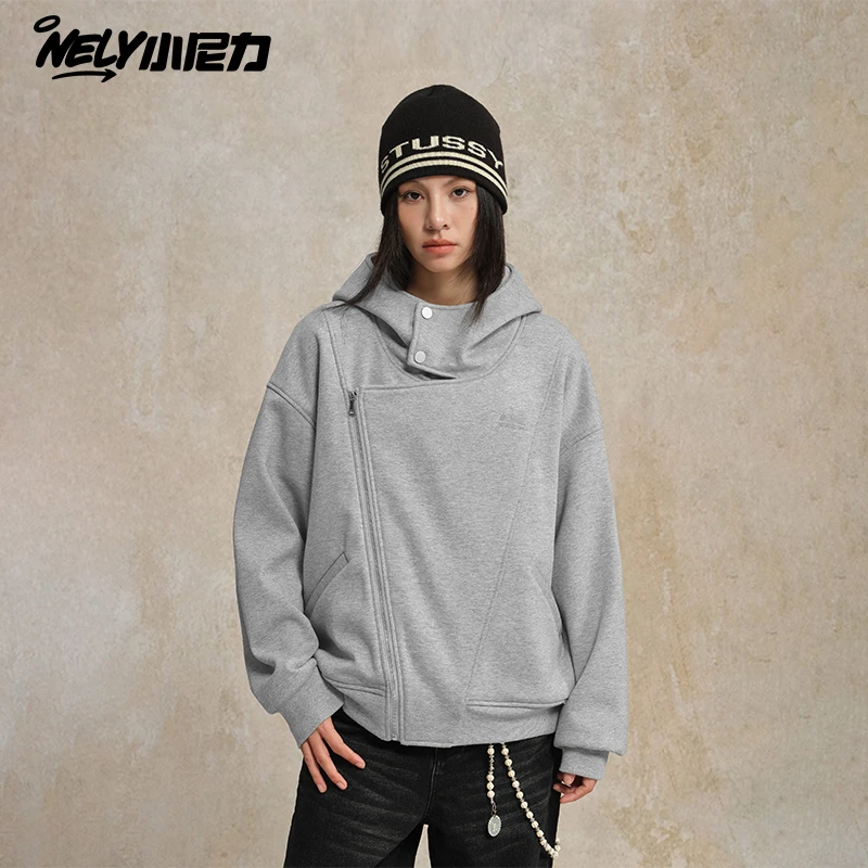 NELY小尼力440g高克重拉链开衫空气层连帽卫衣男女春季加绒外套潮