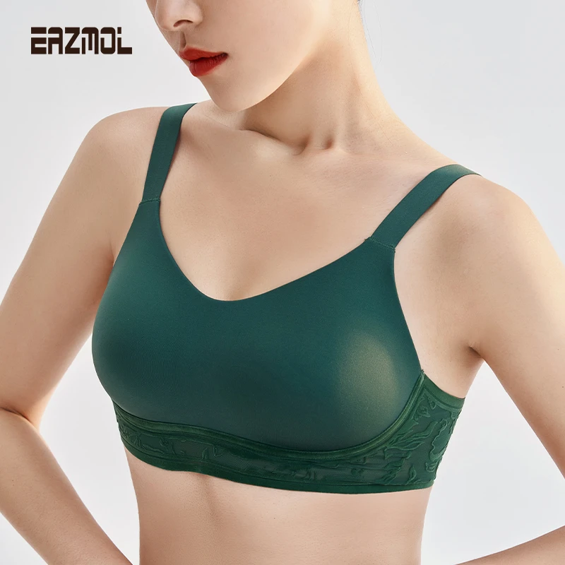 无痕植绒内衣女大胸显小薄款聚拢防下垂收副乳无钢圈调整型文胸罩