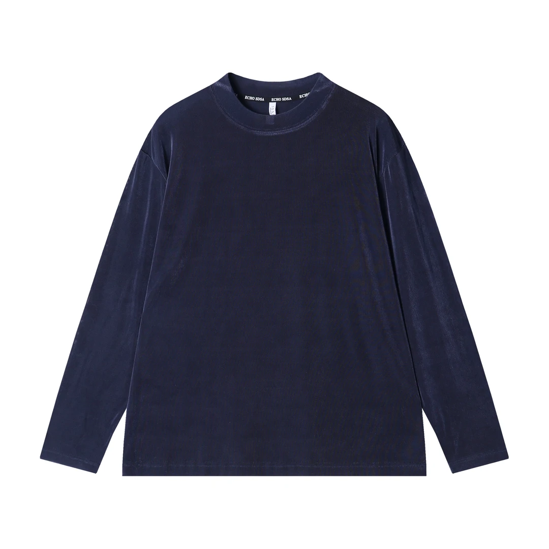 早春新款时尚个性韩版纯色圆领长袖T恤男女同款百搭潮流套头上衣