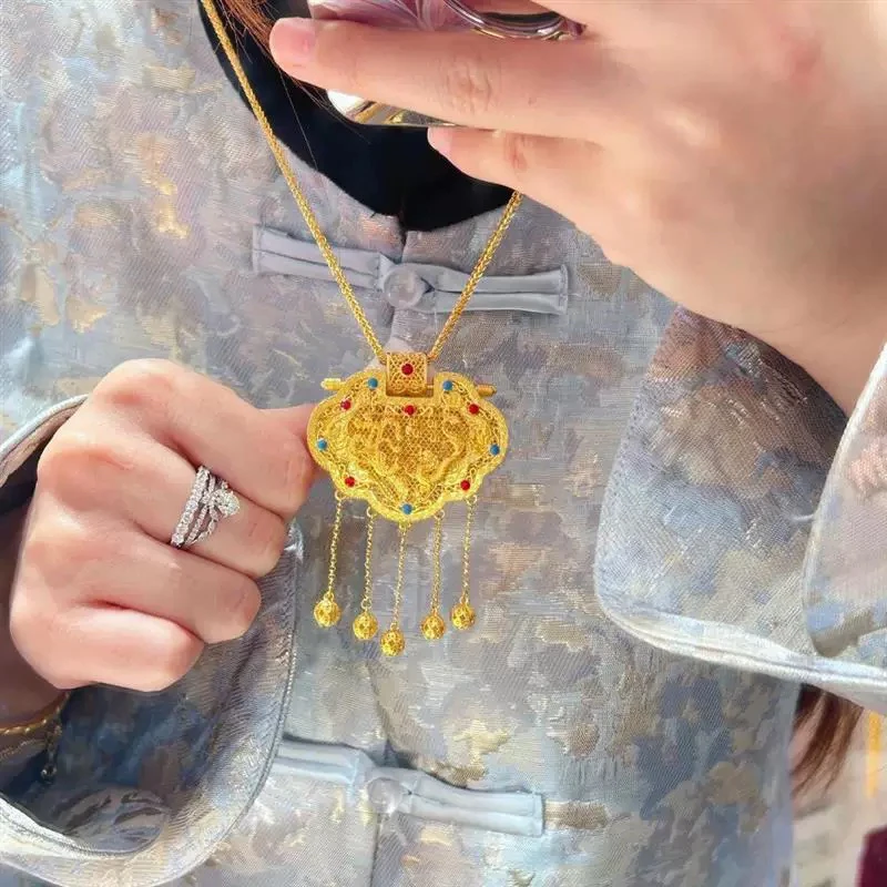 合金吊坠 传承花丝镶嵌天子门生流苏吊坠龙凤呈祥项链女毛衣链