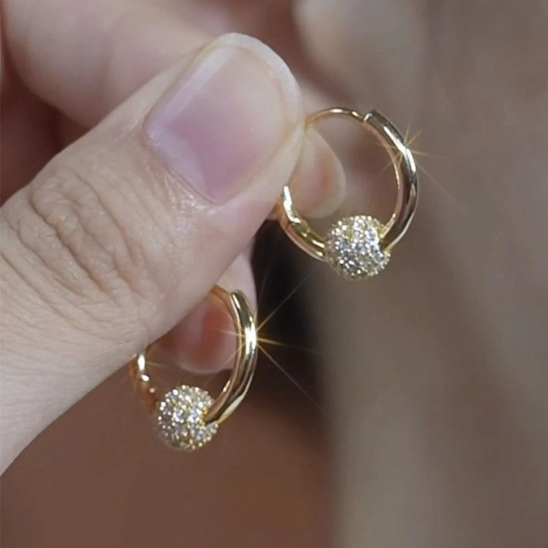 合金耳饰 锆石球球耳扣时尚气质小巧精致耳环百搭女气质设计耳圈