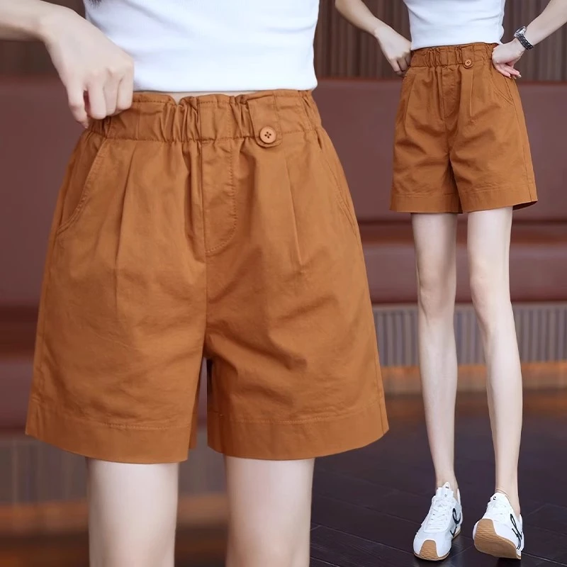 2025夏季新款韩版时尚薄款高腰显瘦休闲裤女宽松直筒阔腿A字短裤