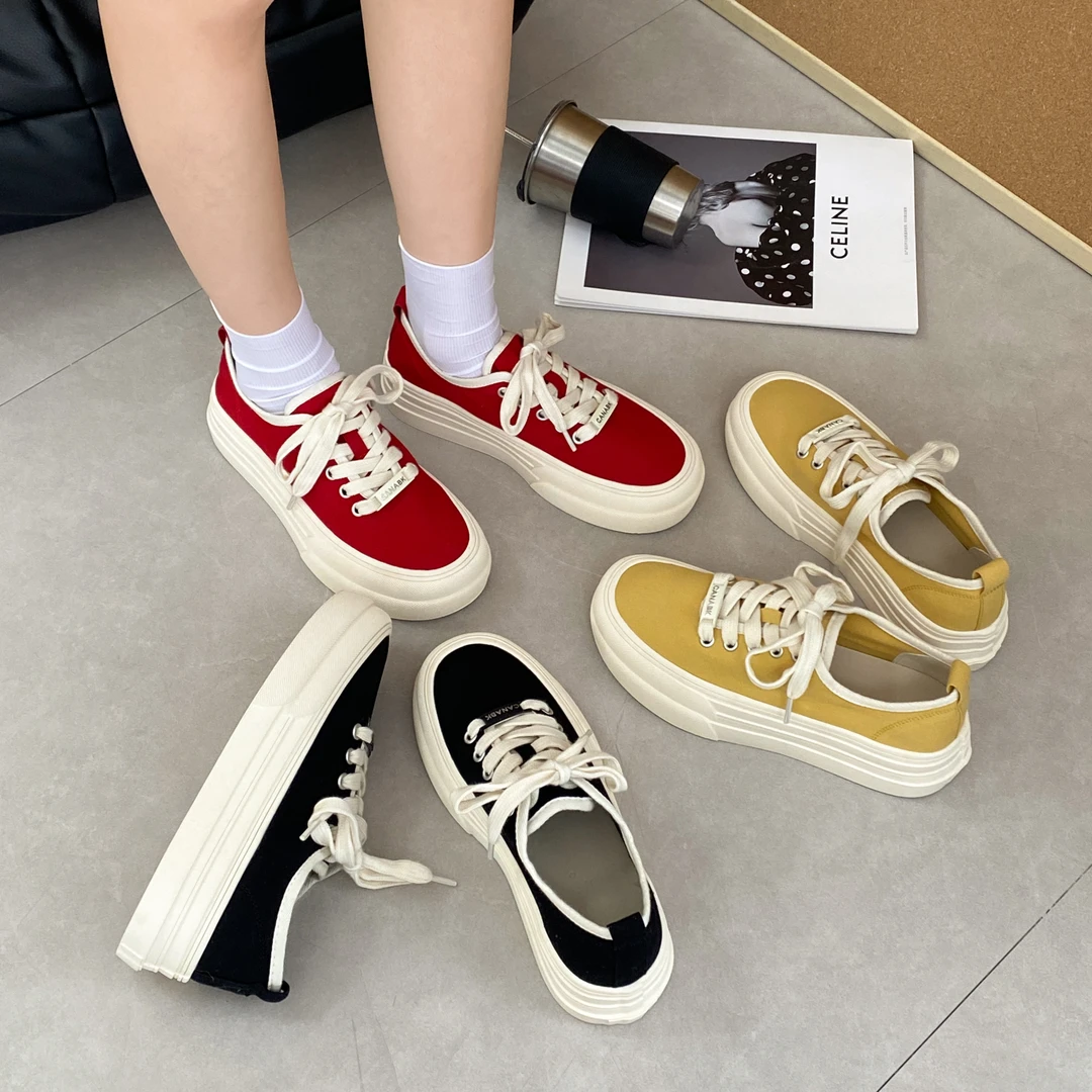 贾不假帆布鞋女款2025夏季新款街拍时尚学生轻便厚底舒适休闲板鞋