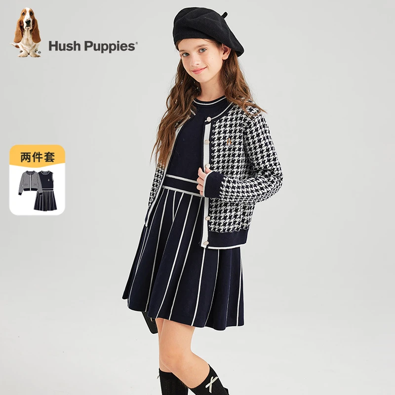 暇步士童装冬季款女童棉纱线舒适气质学院感套裙