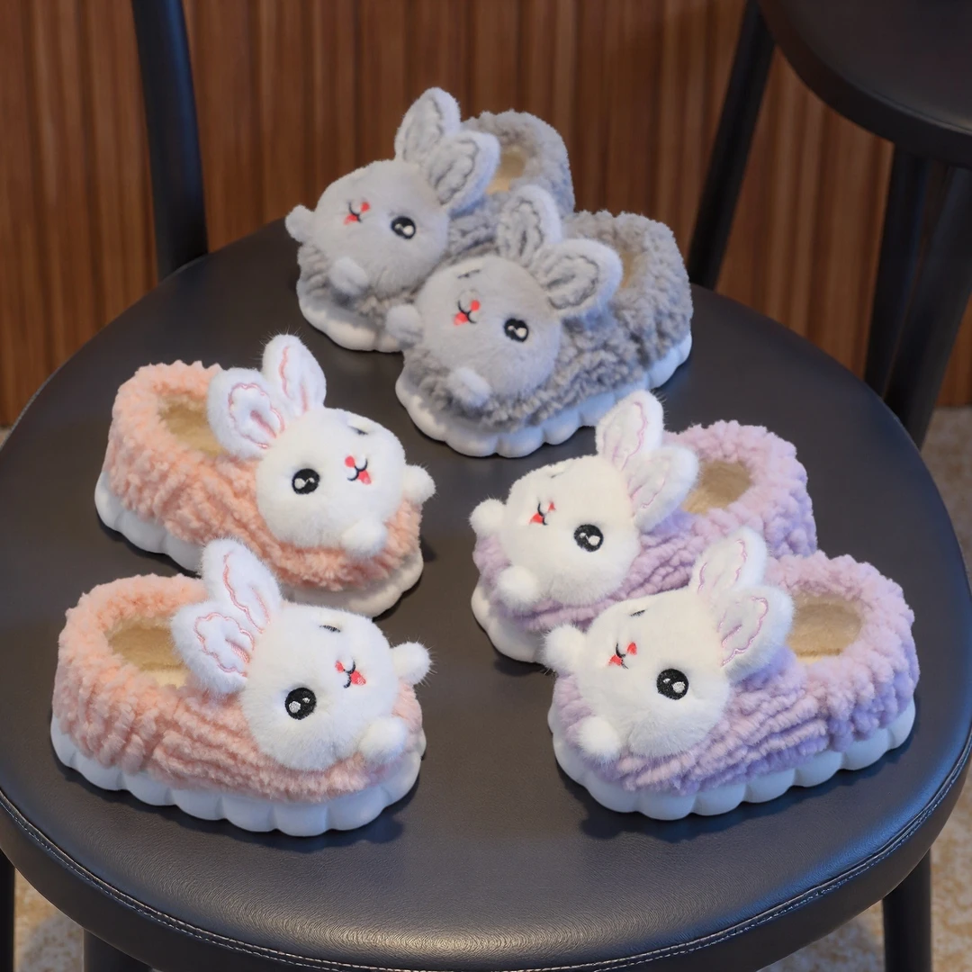 儿童棉拖鞋冬季加绒小孩包跟可爱风宝宝毛绒棉鞋防滑居家女童拖鞋