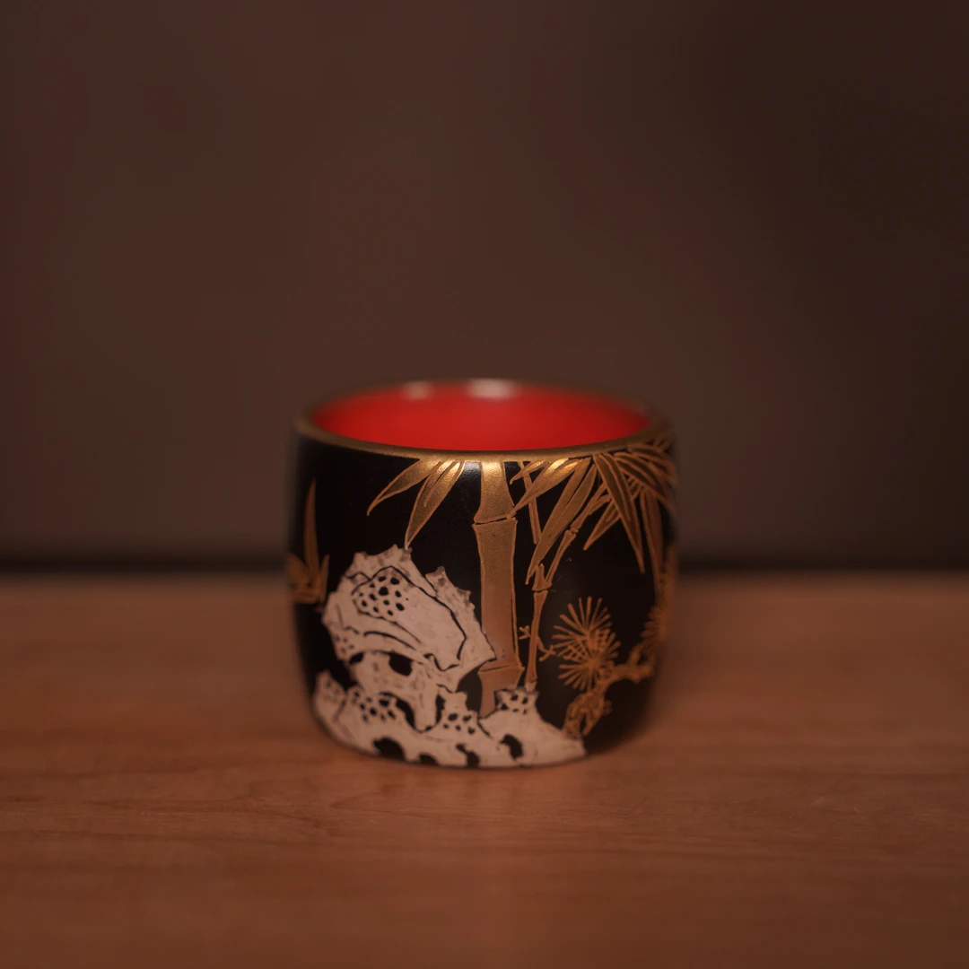 【悦生活】玄黑-梵山堂-竹石扳指杯-80ml(W0322)