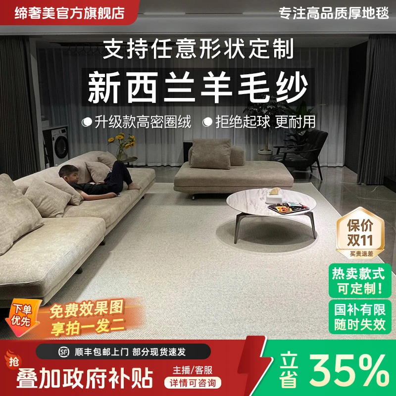 缔奢美 奶油风客厅地毯风羊毛地毯轻奢家用地毯床边毯茶几垫地毯