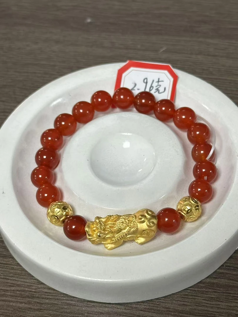 【足金999】卡8蝴蝶结貔貅+2颗钱币转运珠