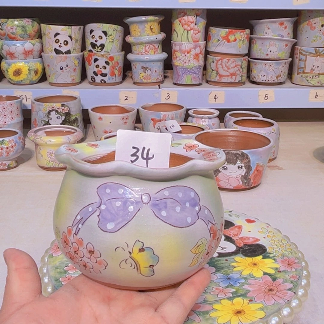 多肉植物粗陶手绘花盆小坊园景德镇34