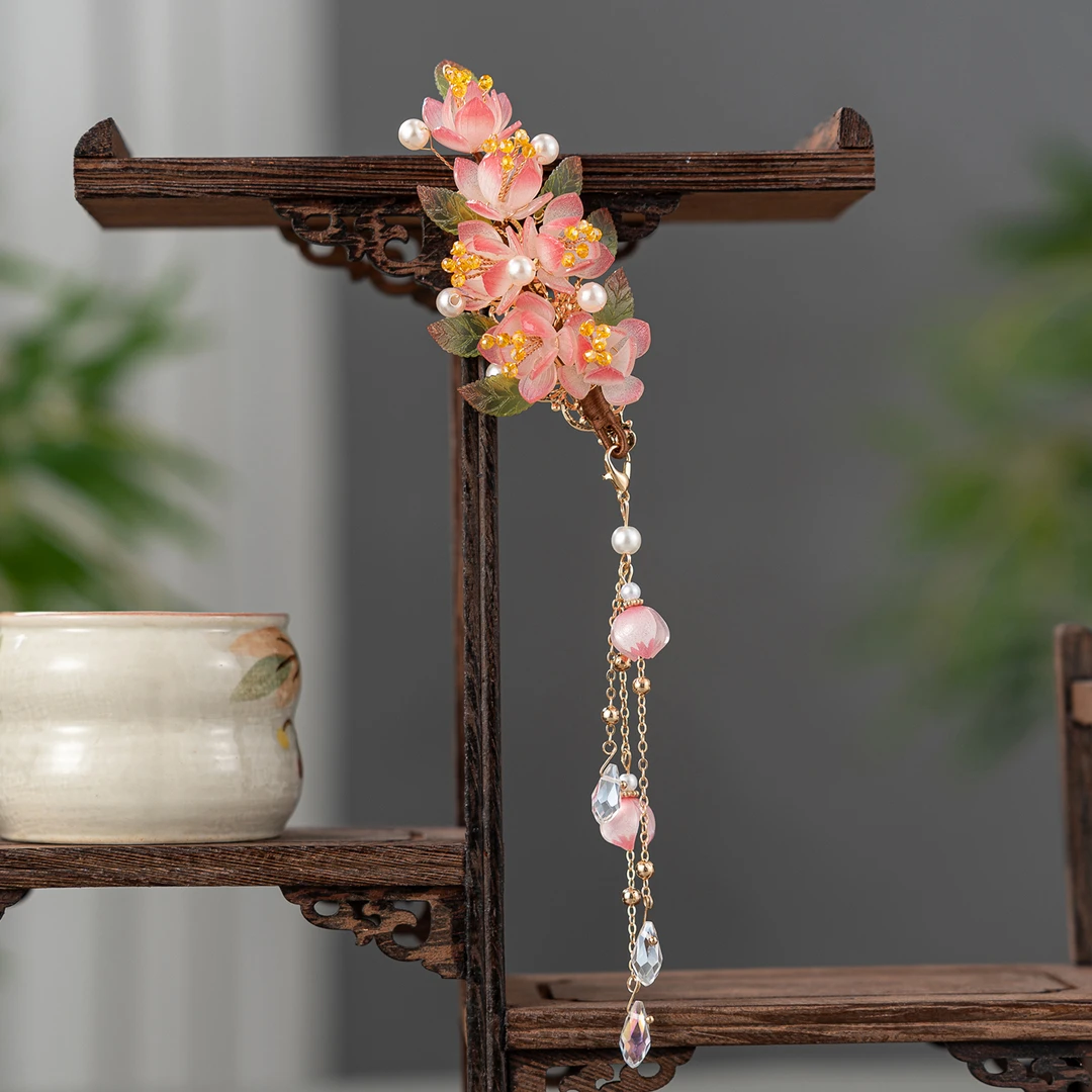 春亦轩古风气质旗袍汉服发饰落樱成诗单边夹温婉古典流苏发夹头饰