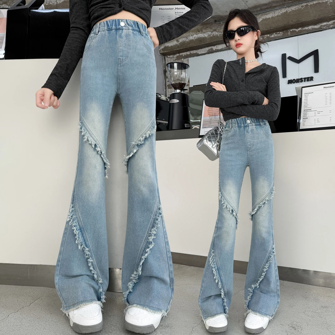 女童喇叭裤春秋款2025新款儿童洋气时髦牛仔裤中大童休闲长裤外穿