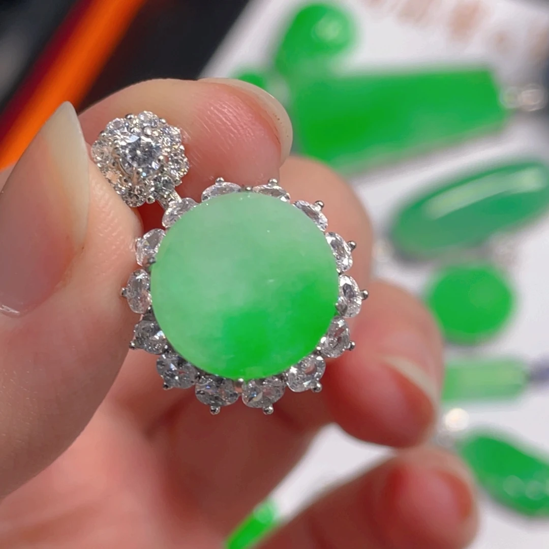 翡翠银S925镶嵌吊坠(不含链)