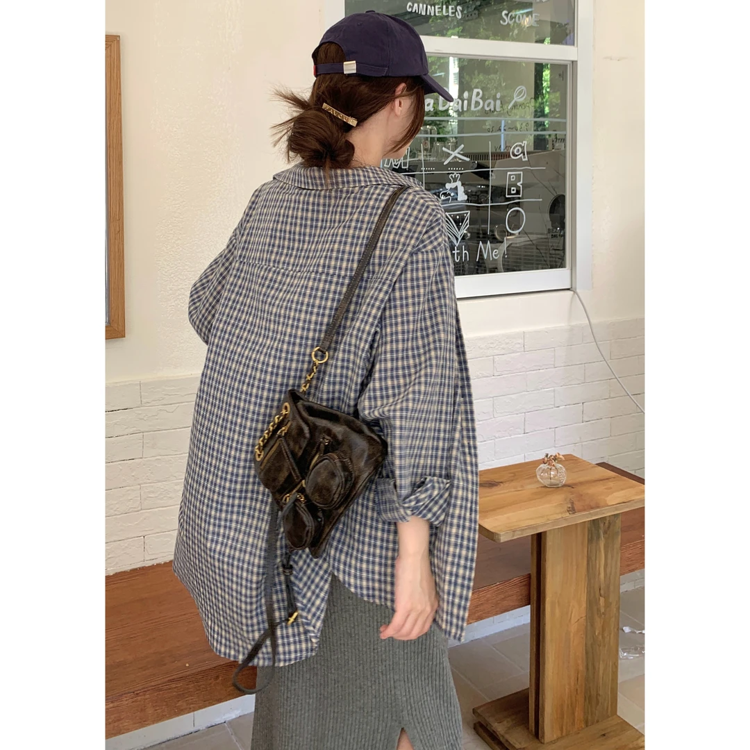 早春韩系格子衬衫宽松百搭显瘦长袖外套