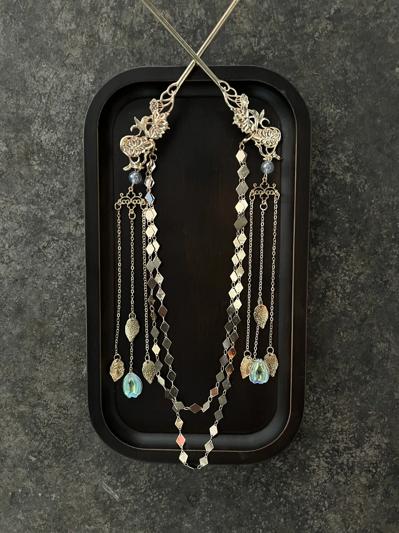 对簪双钗饰逅家新中式三用款可拆卸流苏步摇发簪双钗发饰（089）