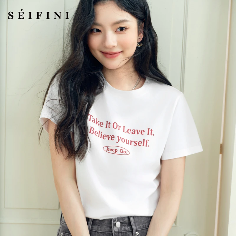 诗凡黎简约字母T恤2025夏新款宽松百搭时尚正肩短袖上衣7G3100911