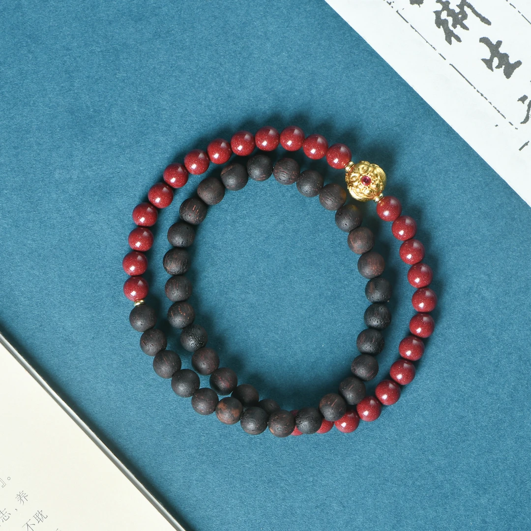 含辰砂工艺品小叶降真香0.6朱砂双圈手链凤九款