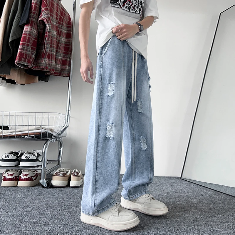 破洞牛仔裤夏薄款男孩帅气13初中直筒15岁大童男装新款裤子百搭