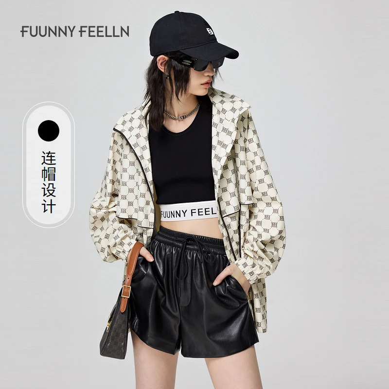 仿佛仿佛春夏老花短款外套上衣女轻薄休闲设计感FC00718时尚连帽