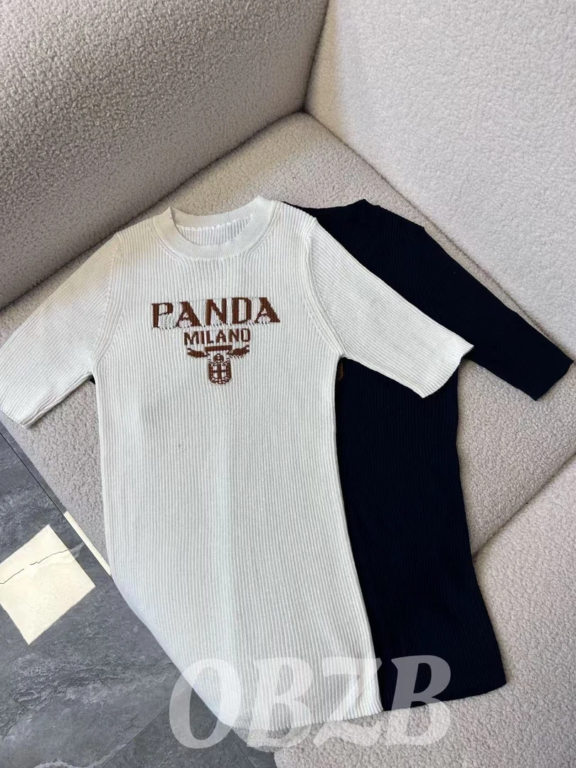 OBZB【P女款针织短袖】黑白色字母图案圆领修身内搭外搭短袖5045