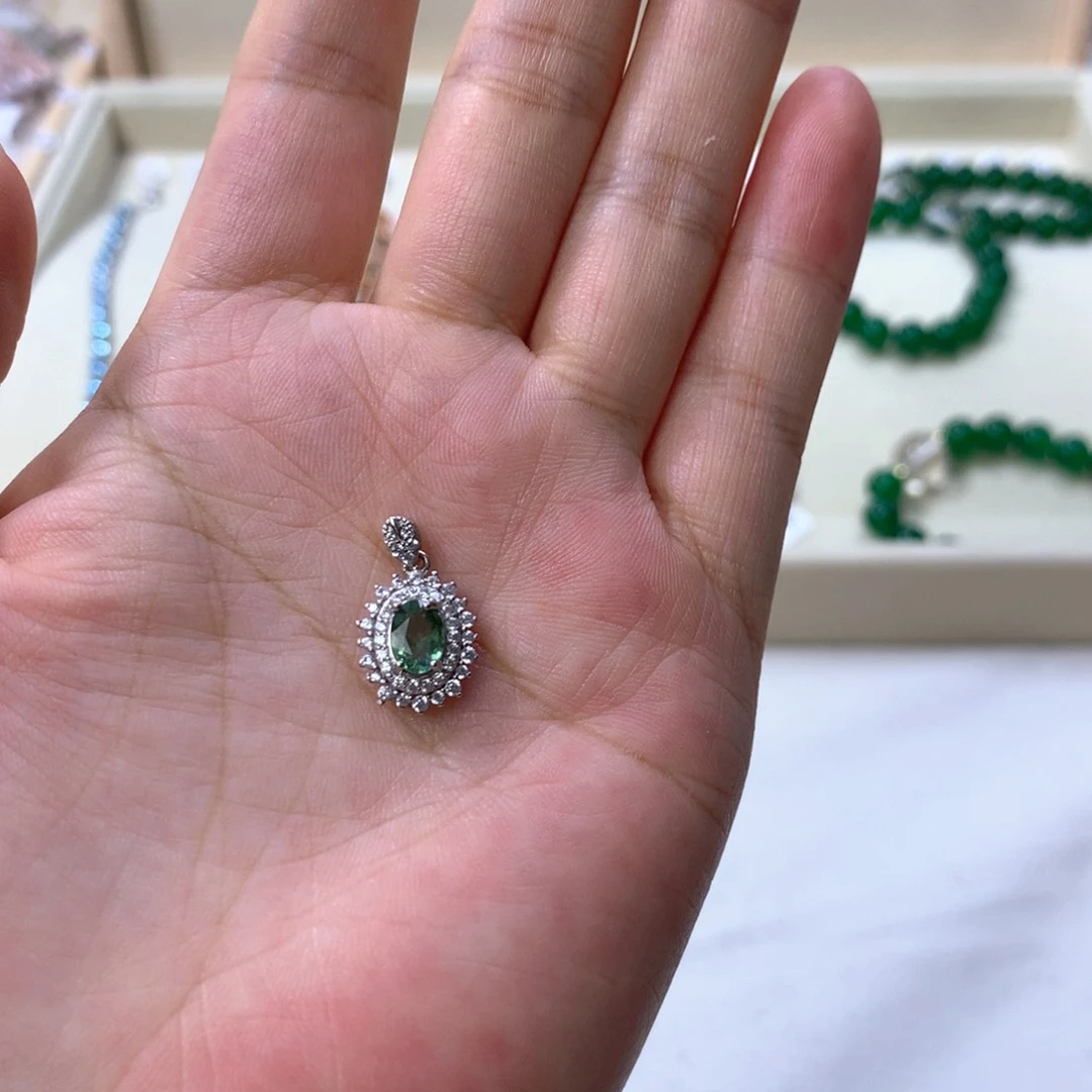 银S925镶嵌吊坠(不含链)碧玺碧玺