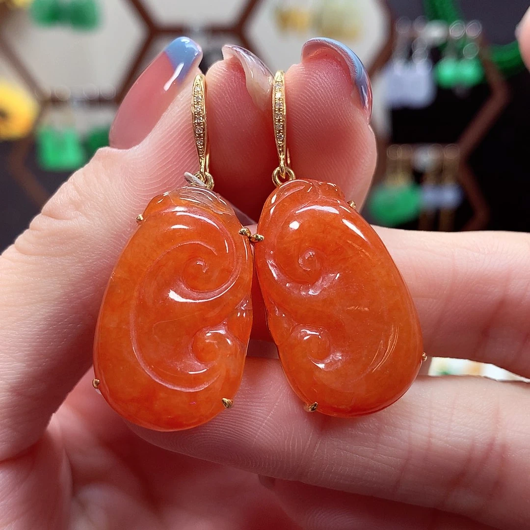 翡翠耳饰18K金镶嵌天然翡翠