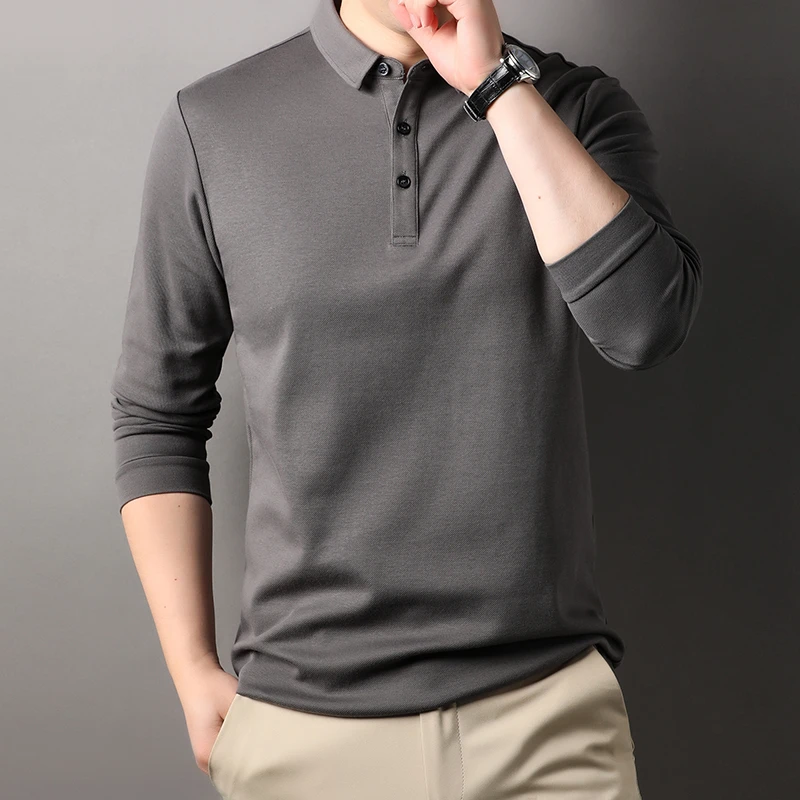 POLO衫男2025年春秋新款时尚套头长袖短款休闲男士上衣宽松中年