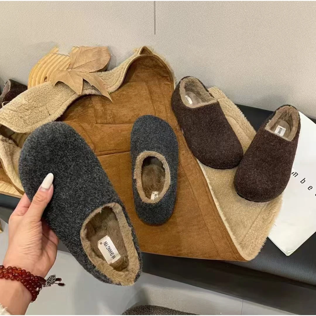 复古时尚百搭平底新款冬季外穿一脚蹬豆豆鞋D1658-13