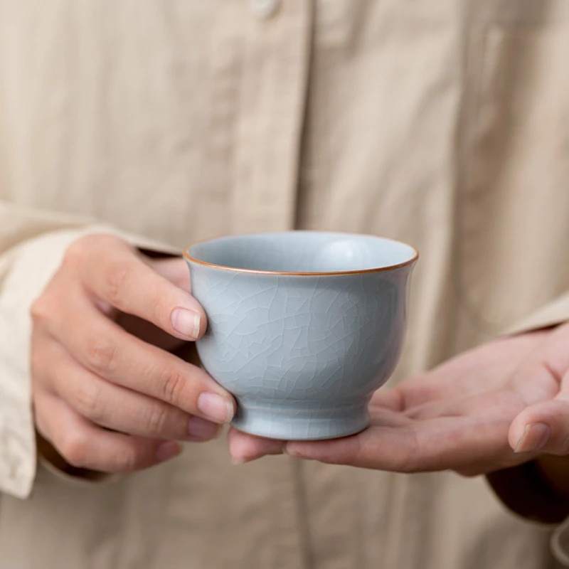 新款功夫茶具泡茶杯汝窑中式开片可养品茗杯主人杯家用个人水单杯