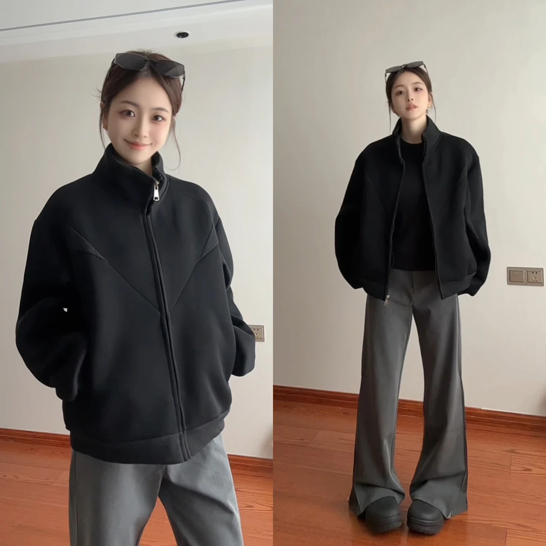 美式复古潮牌解构高克重磅立领开衫卫衣男款秋冬新款棒球夹克外套