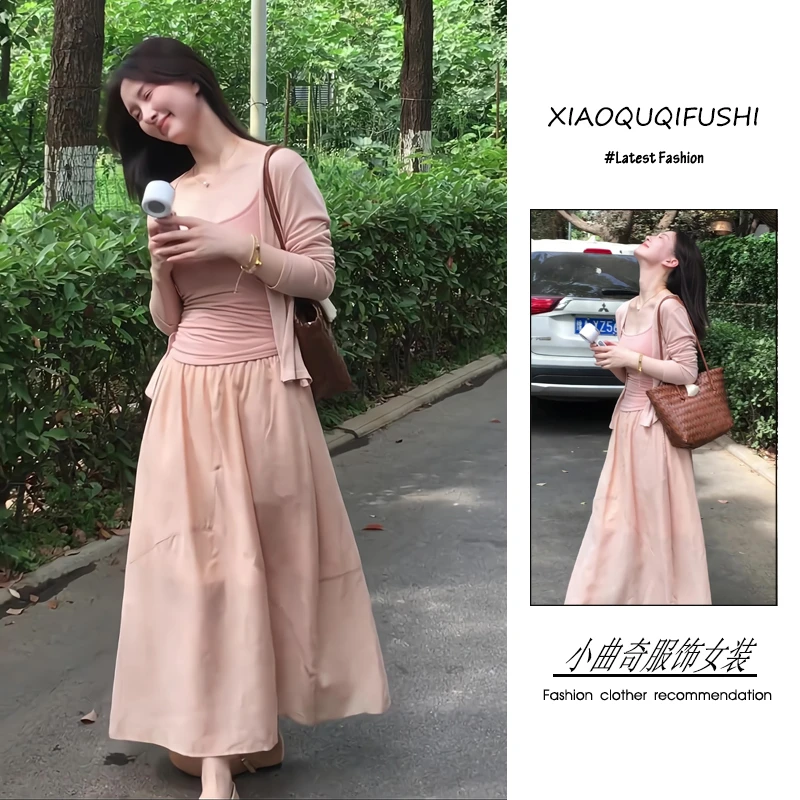 夏季2025新款一整套女装韩系穿搭清新甜美风开衫吊带半身裙三件套