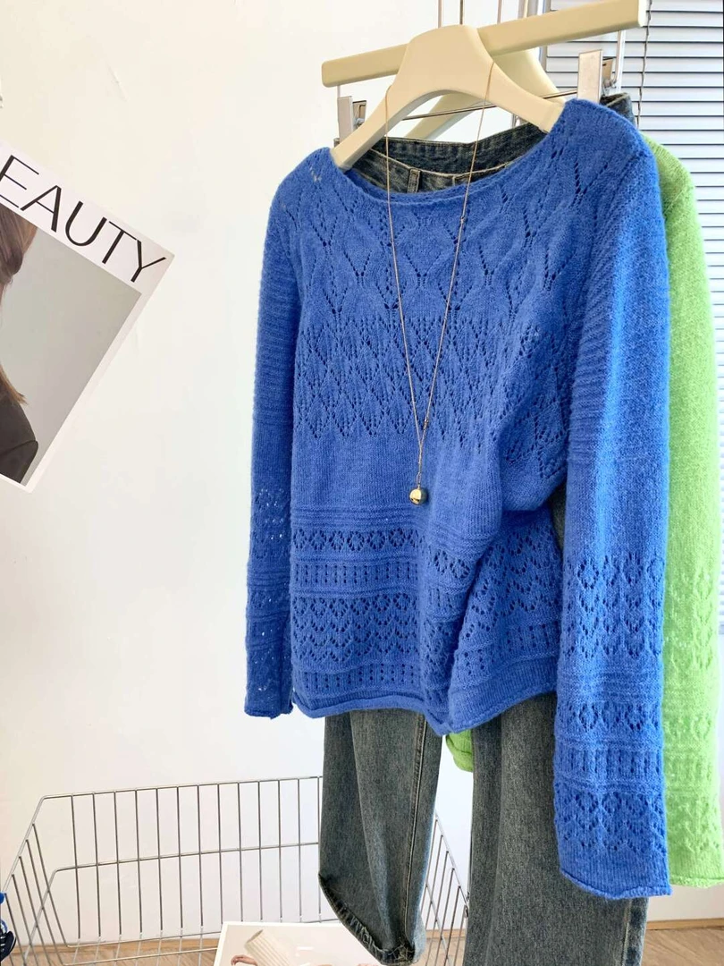 镂空针织衫上衣女士别致绝美外搭罩衫宽松慵懒风2025秋装新款毛衣