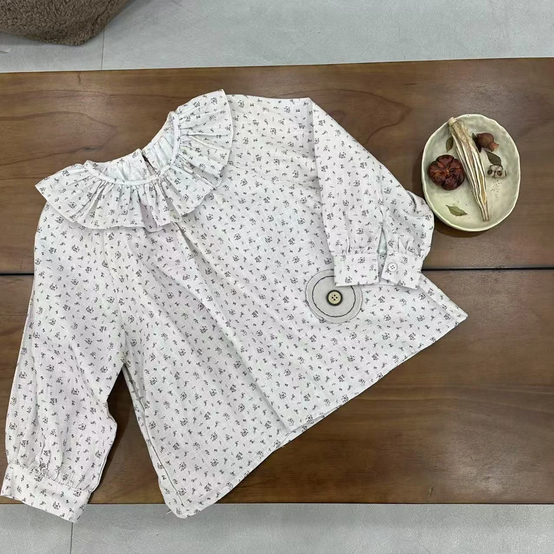 〖姐姐家〗2025春款儿童韩版贴布绣花碎花娃娃衬衫 sy3411