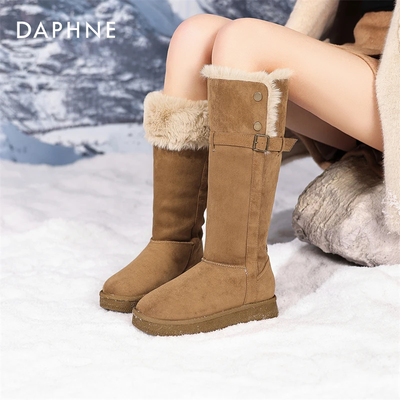 达芙妮2025新款时尚百搭显高软底时装厚底长靴加绒加厚长筒靴
